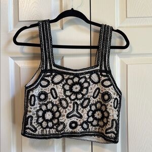 Rebellion Black and White Embellished Crop Tank Top